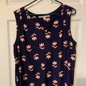 Navy/Orange/White Sleeveless Blouse